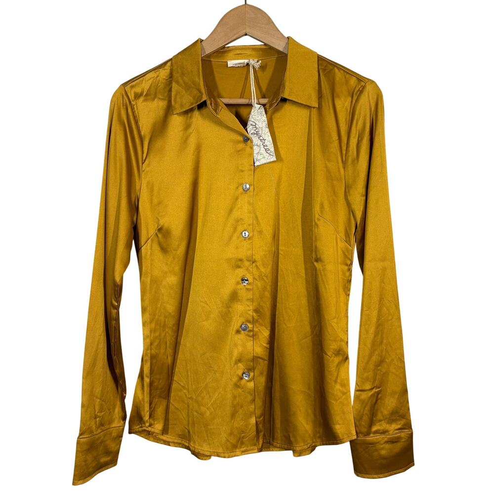 NEW! Mystree Button Up Shirt Long Sleeve Gold Classic Career Casual - M